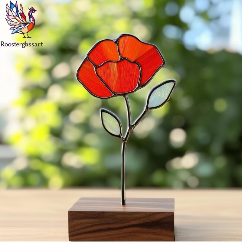 Digital Download Stained Glass Poppy Pattern, Stained Glass Pattern, Modern Suncatcher, DIY Stained Glass