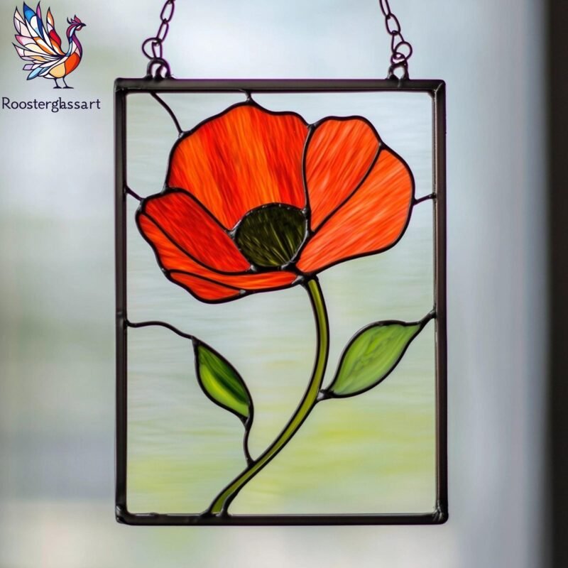 Digital Download Stained Glass Poppy Panel Pattern, Stained Glass Pattern, Modern Suncatcher, DIY Stained Glass