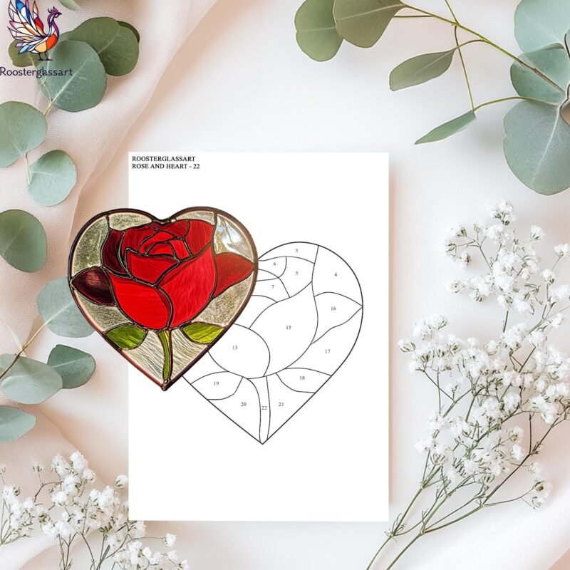 Digital Download Stained Glass Rose and Heart Pattern, Stained Glass Pattern, Modern Suncatcher, DIY Stained Glass - Image 2