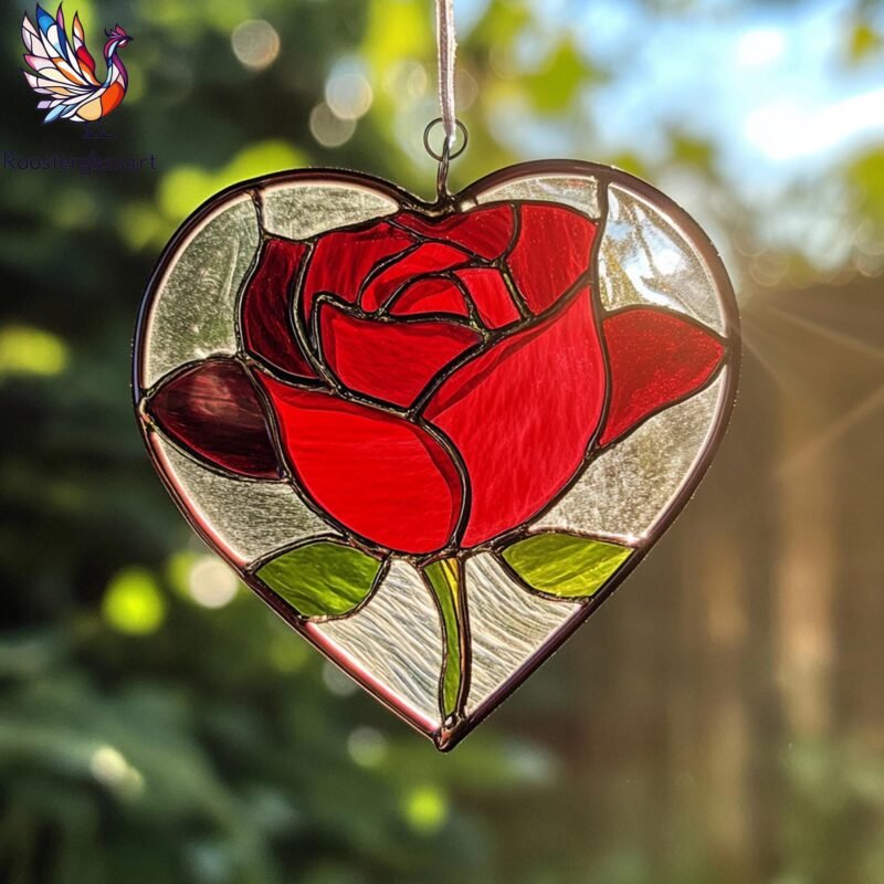 Digital Download Stained Glass Rose and Heart Pattern, Stained Glass Pattern, Modern Suncatcher, DIY Stained Glass