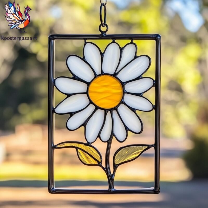 Digital Download Stained Glass White Daisy Pattern, Stained Glass Pattern, Modern Suncatcher, DIY Stained Glass