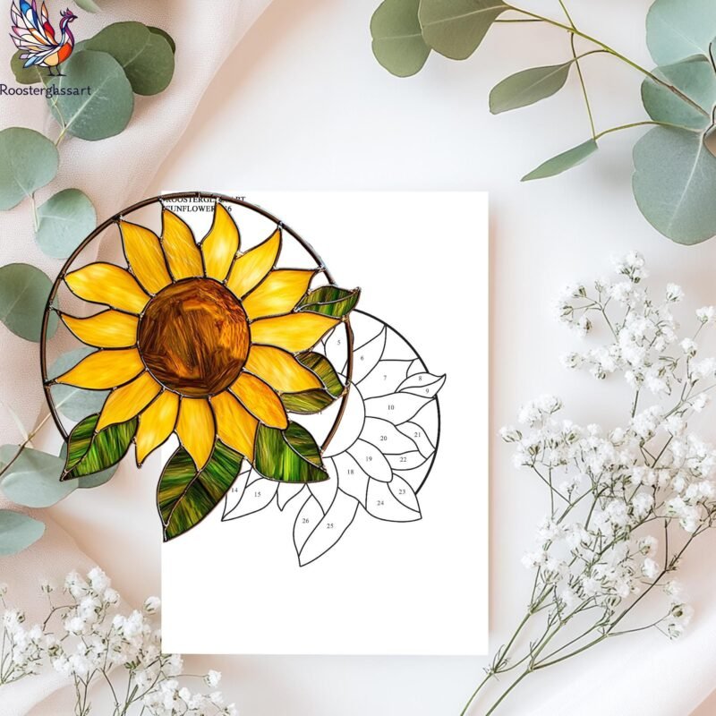Digital Download Stained Glass Sunflower Pattern, Stained Glass Pattern, Modern Suncatcher, DIY Stained Glass - Image 2
