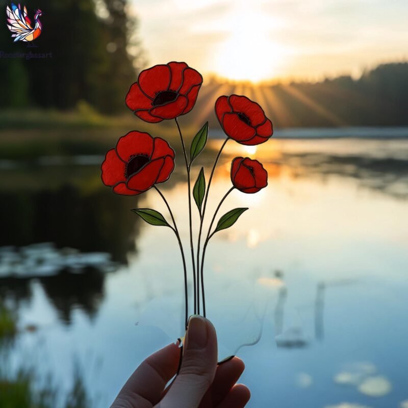 Digital Download Stained Glass Poppy Pattern, Stained Glass Pattern, Modern Suncatcher, DIY Stained Glass - Image 4