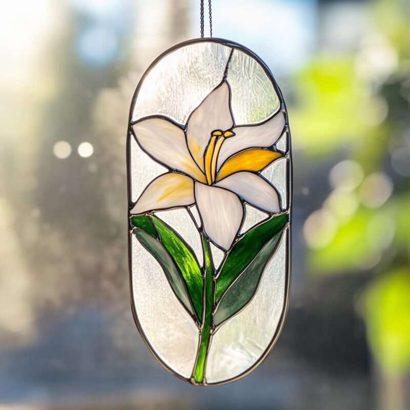 Digital file Lily Flower stained glass Leaves Stained Glass Pattern, Calla Lily Flowers Modern Suncatcher, Diy Stained Glass - Image 2