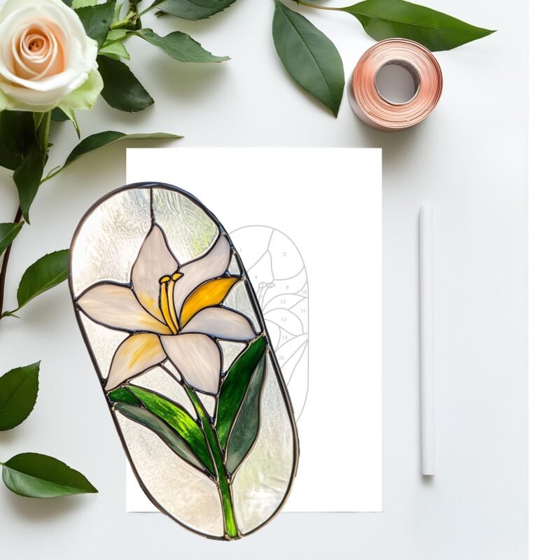 Digital file Lily Flower stained glass Leaves Stained Glass Pattern, Calla Lily Flowers Modern Suncatcher, Diy Stained Glass - Image 5