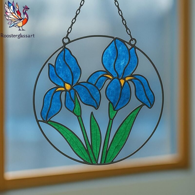 Digital Download Stained Glass Blue Iris Pattern, Stained Glass Pattern, Modern Suncatcher, DIY Stained Glass