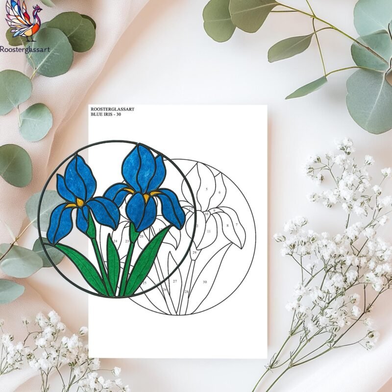 Digital Download Stained Glass Blue Iris Pattern, Stained Glass Pattern, Modern Suncatcher, DIY Stained Glass - Image 2