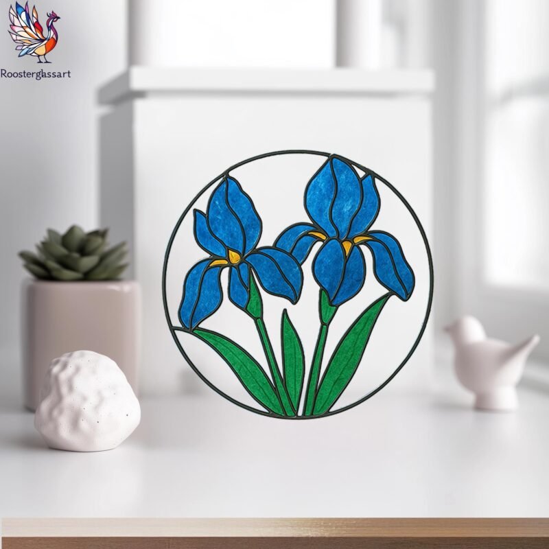 Digital Download Stained Glass Blue Iris Pattern, Stained Glass Pattern, Modern Suncatcher, DIY Stained Glass - Image 5