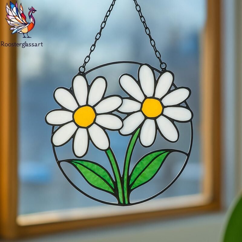 Digital Download Stained Glass Daisy Pattern, Stained Glass Pattern, Modern Suncatcher, DIY Stained Glass