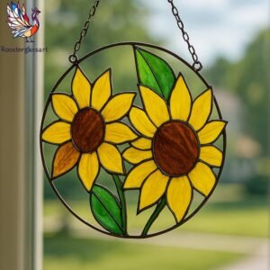 Digital Download Stained Glass Sunflower Pattern, Stained Glass Pattern, Modern Suncatcher, DIY Stained Glass