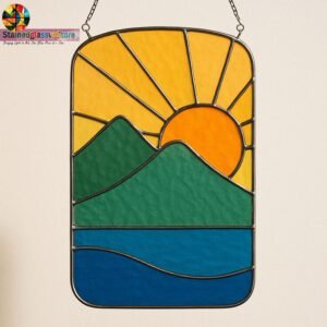 Digital file Sun and Mountain stained glass Leaves Stained Glass Pattern, Calla daisy Flowers Modern Suncatcher, Diy Stained Glass