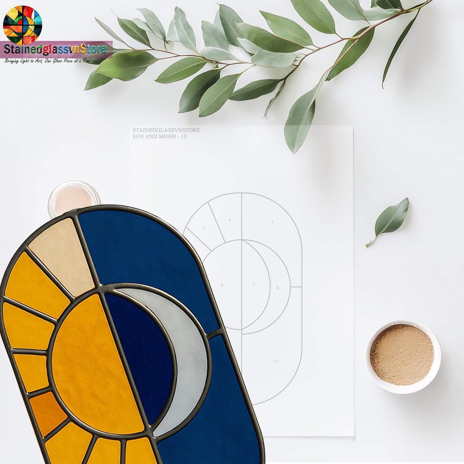 Digital file Sun and Moon stained glass Leaves Stained Glass Pattern, Calla daisy Flowers Modern Suncatcher, Diy Stained Glass - Image 3