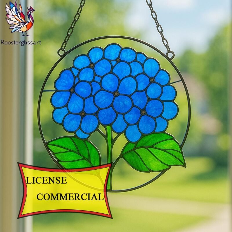 Digital Download Stained Glass Hydrangea Pattern, Stained Glass Pattern, Modern Suncatcher, DIY Stained Glass