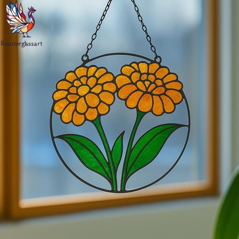 Digital Download Stained Glass Marigold Pattern, Stained Glass Pattern, Modern Suncatcher, DIY Stained Glass - Image 2