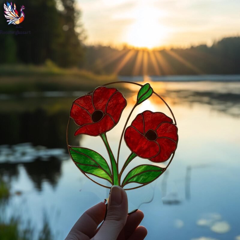 Digital Download Stained Glass Poppy Pattern, Stained Glass Pattern, Modern Suncatcher, DIY Stained Glass - Image 5