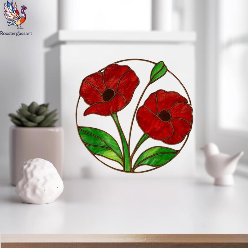 Digital Download Stained Glass Poppy Pattern, Stained Glass Pattern, Modern Suncatcher, DIY Stained Glass - Image 6
