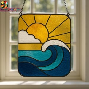 Digital file Sunrise over the sea stained glass Leaves Stained Glass Pattern, Calla daisy Flowers Modern Suncatcher, Diy Stained Glass