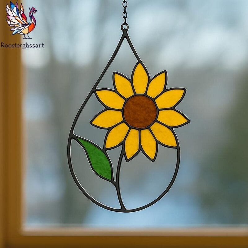 Digital Download Stained Glass Sunflower Drop Pattern, Stained Glass Pattern, Modern Suncatcher, DIY Stained Glass - Image 2