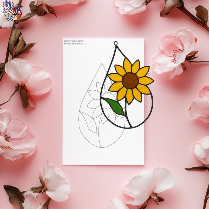 Digital Download Stained Glass Sunflower Drop Pattern, Stained Glass Pattern, Modern Suncatcher, DIY Stained Glass - Image 4