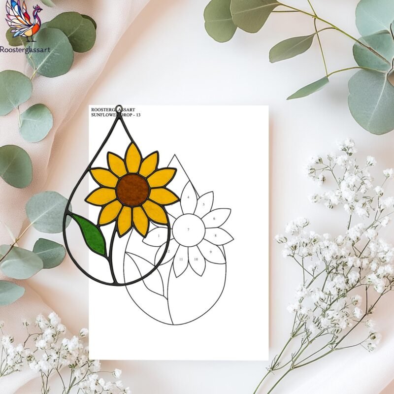 Digital Download Stained Glass Sunflower Drop Pattern, Stained Glass Pattern, Modern Suncatcher, DIY Stained Glass - Image 3