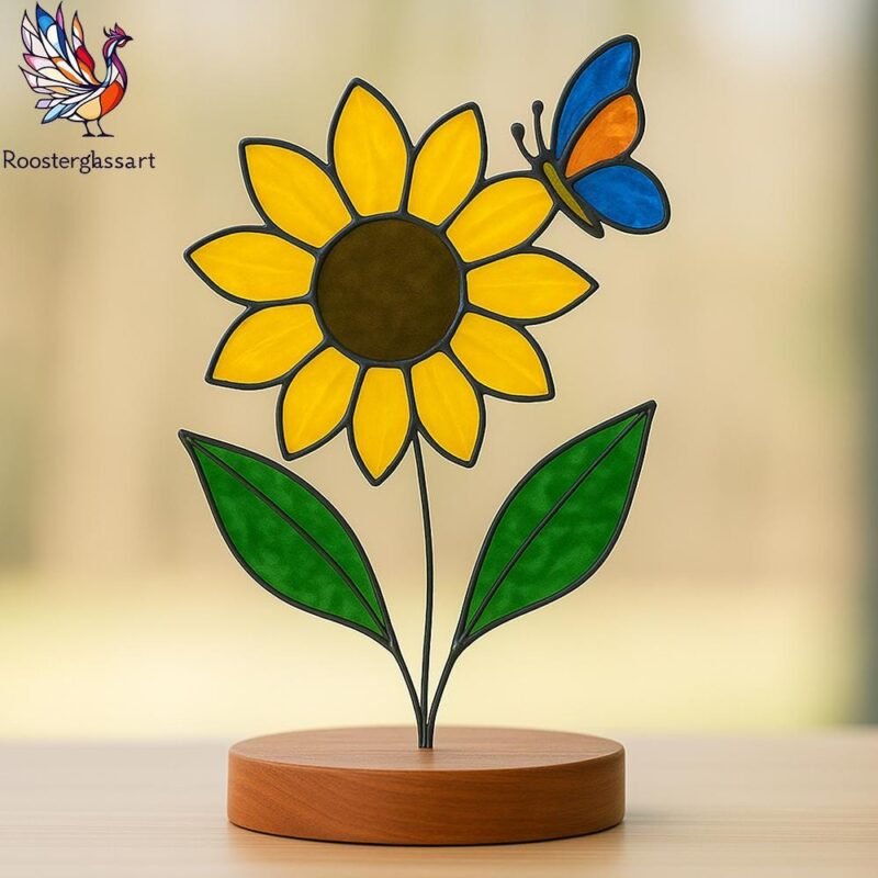 Digital Download Stained Glass Sunflower and Butterfly Pattern, Stained Glass Pattern, Modern Suncatcher, DIY Stained Glass - Image 2