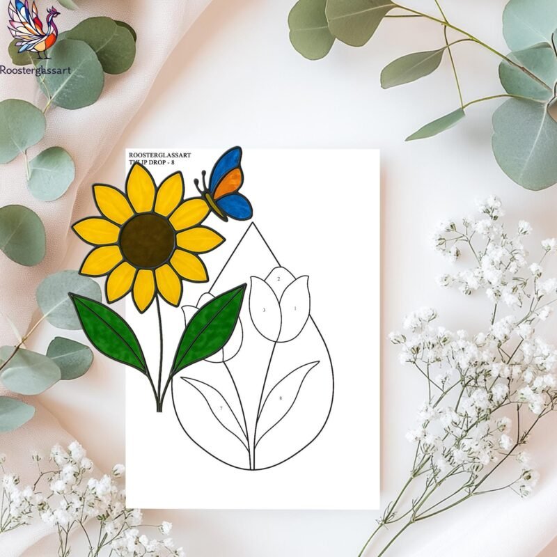 Digital Download Stained Glass Sunflower and Butterfly Pattern, Stained Glass Pattern, Modern Suncatcher, DIY Stained Glass - Image 3