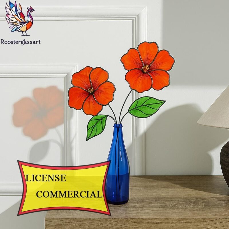 Digital Download Stained Glass Hibiscus Vase Pattern, Stained Glass Pattern, Modern Suncatcher, DIY Stained Glass