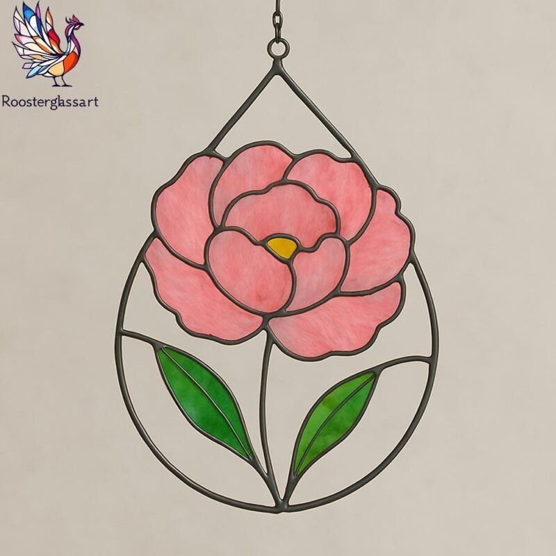 Digital Download Stained Glass Prink Peony Drop Pattern, Stained Glass Pattern, Modern Suncatcher, DIY Stained Glass - Image 2