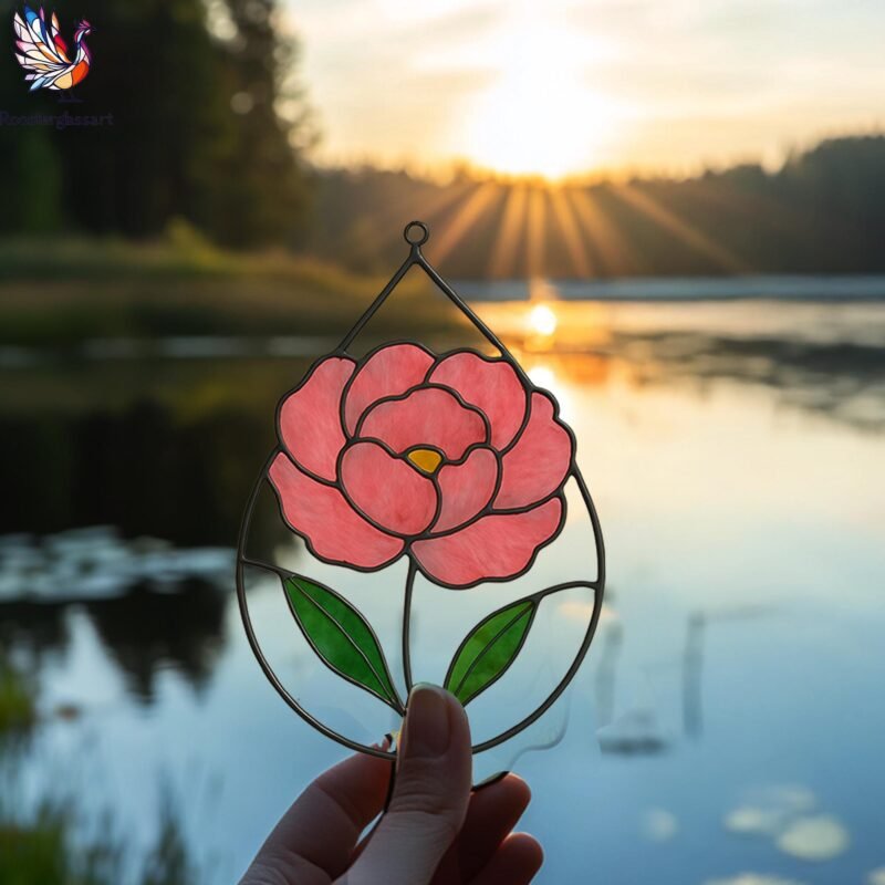 Digital Download Stained Glass Prink Peony Drop Pattern, Stained Glass Pattern, Modern Suncatcher, DIY Stained Glass - Image 5