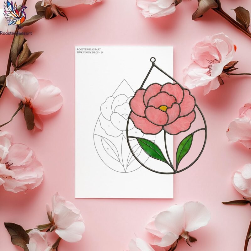 Digital Download Stained Glass Prink Peony Drop Pattern, Stained Glass Pattern, Modern Suncatcher, DIY Stained Glass - Image 4
