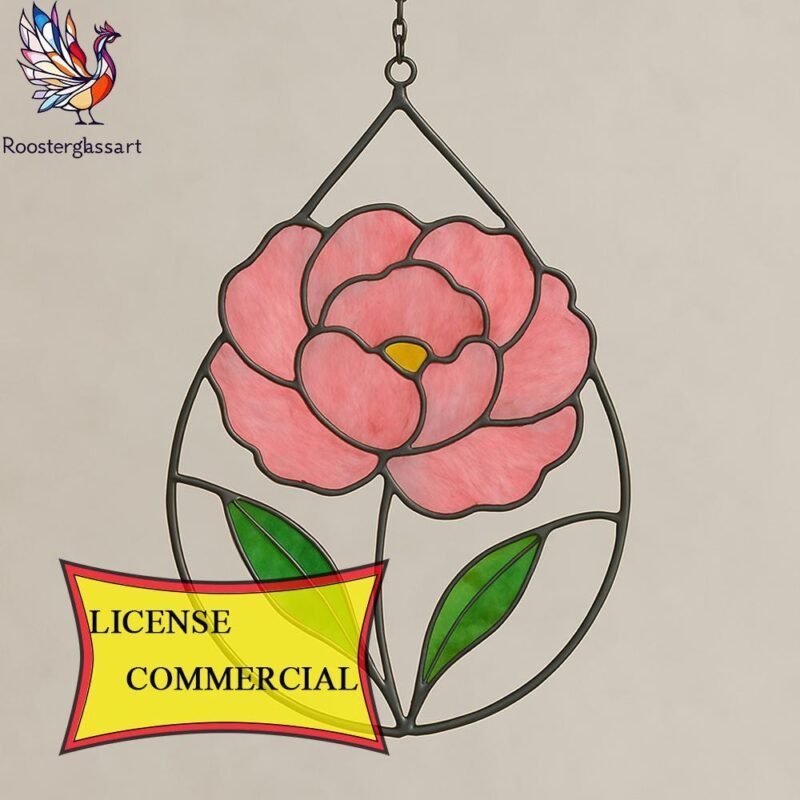 Digital Download Stained Glass Prink Peony Drop Pattern, Stained Glass Pattern, Modern Suncatcher, DIY Stained Glass