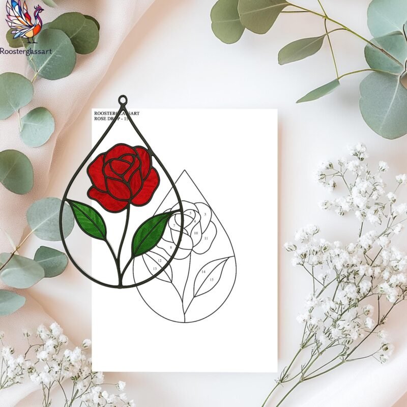 Digital Download Stained Glass Rose Drop Pattern, Stained Glass Pattern, Modern Suncatcher, DIY Stained Glass - Image 3