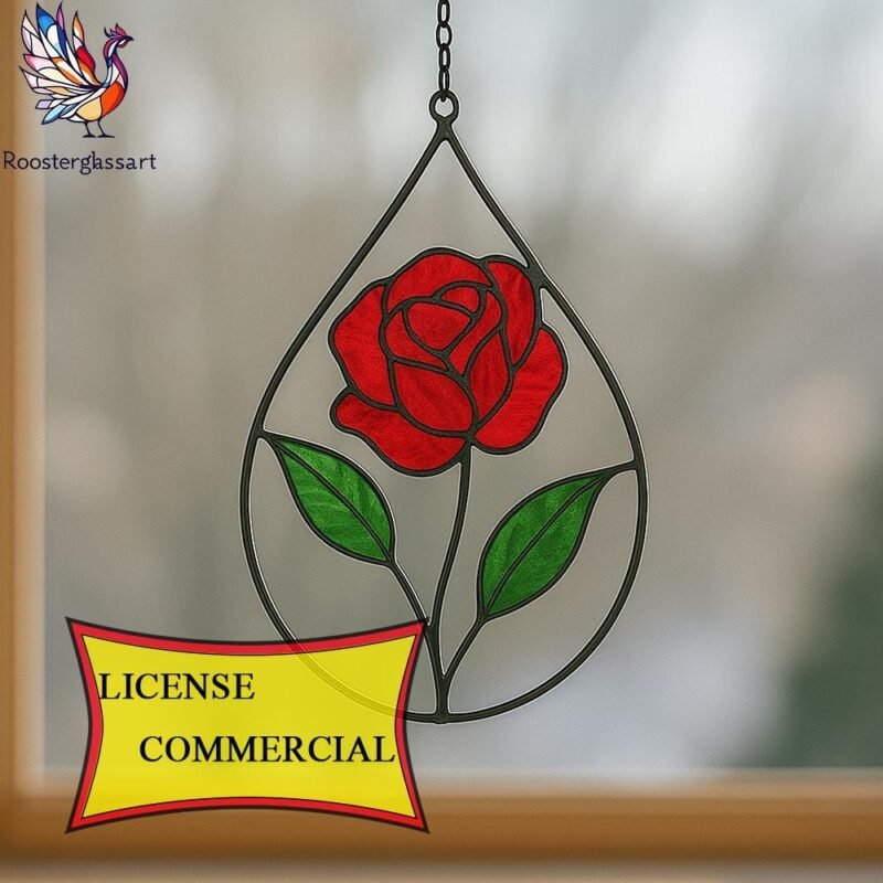 Digital Download Stained Glass Rose Drop Pattern, Stained Glass Pattern, Modern Suncatcher, DIY Stained Glass