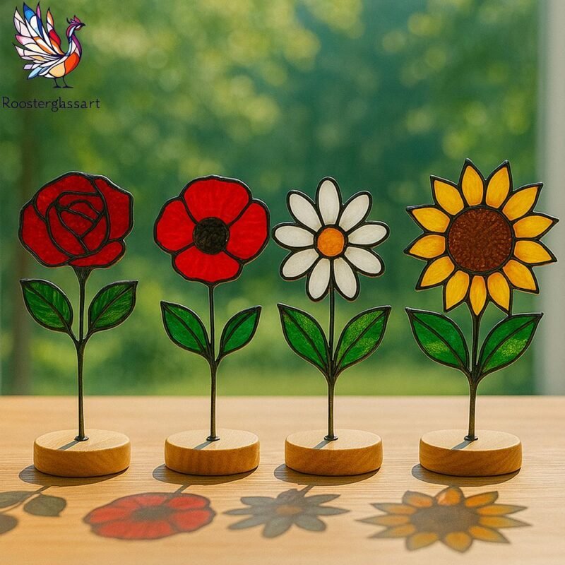 Digital Download Stained Glass Set 4 Flower Pattern, Stained Glass Pattern, Modern Suncatcher, DIY Stained Glass - Image 2