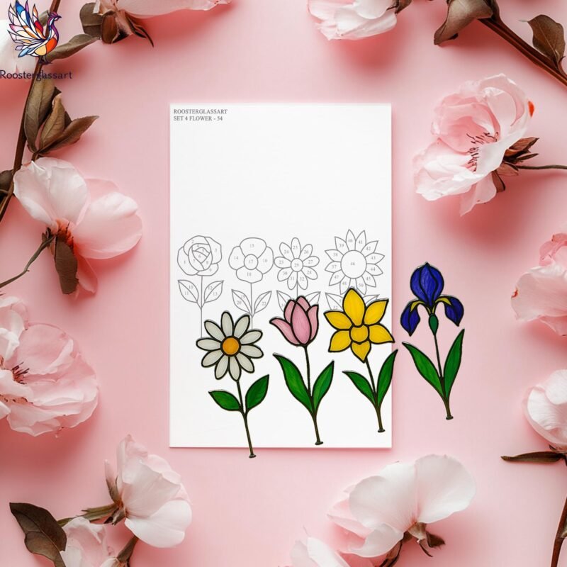 Digital Download Stained Glass Set 4 Flower Pattern, Stained Glass Pattern, Modern Suncatcher, DIY Stained Glass - Image 4