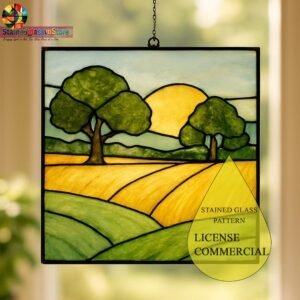 Digital file Sunset stained glass Leaves Stained Glass Pattern, Calla daisy Flowers Modern Suncatcher, Diy Stained Glass