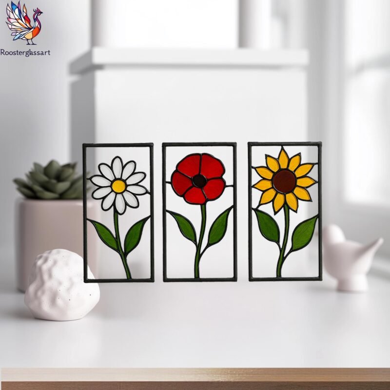 Digital Download Stained Glass Set 3 Flower Pattern, Stained Glass Pattern, Modern Suncatcher, DIY Stained Glass - Image 5