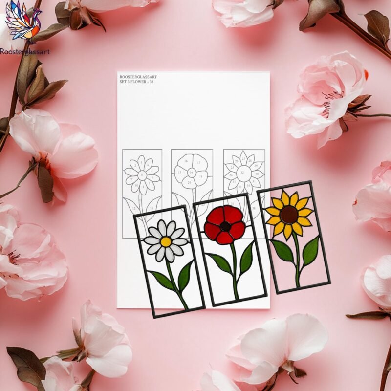 Digital Download Stained Glass Set 3 Flower Pattern, Stained Glass Pattern, Modern Suncatcher, DIY Stained Glass - Image 4