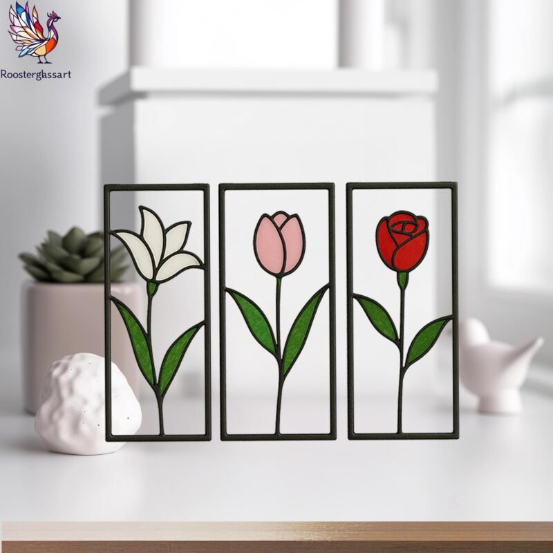 Digital Download Stained Glass Set 3 Flower Pattern, Stained Glass Pattern, Modern Suncatcher, DIY Stained Glass - Image 5