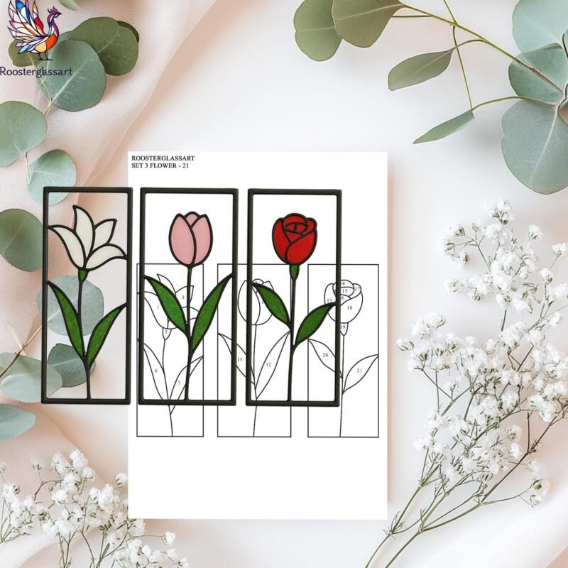 Digital Download Stained Glass Set 3 Flower Pattern, Stained Glass Pattern, Modern Suncatcher, DIY Stained Glass - Image 3