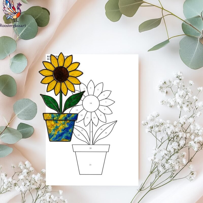 Digital Download Stained Glass Sunflower Pot Pattern, Stained Glass Pattern, Modern Suncatcher, DIY Stained Glass - Image 3