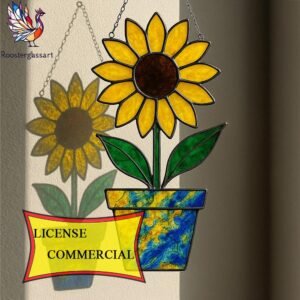 Digital Download Stained Glass Sunflower Pot Pattern, Stained Glass Pattern, Modern Suncatcher, DIY Stained Glass