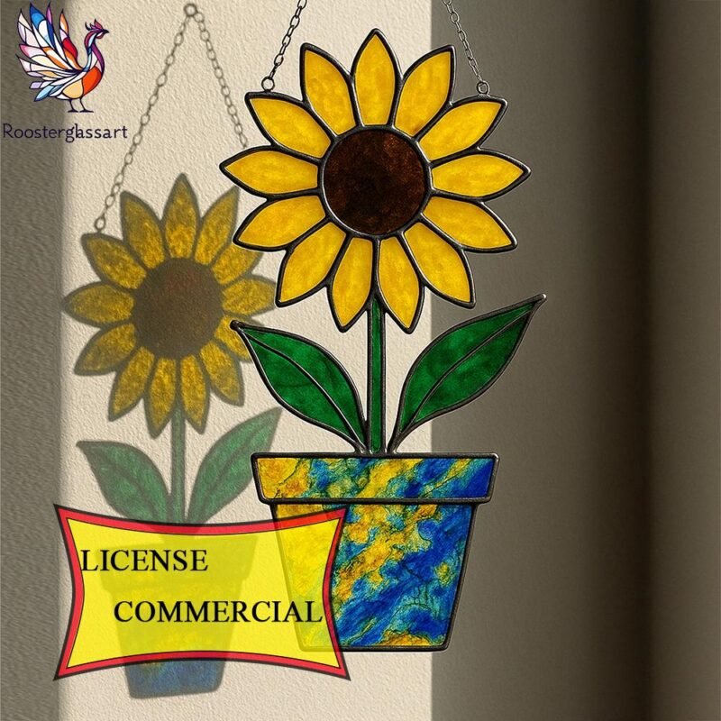 Digital Download Stained Glass Sunflower Pot Pattern, Stained Glass Pattern, Modern Suncatcher, DIY Stained Glass