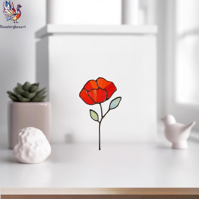 Digital Download Stained Glass Poppy Pattern, Stained Glass Pattern, Modern Suncatcher, DIY Stained Glass - Image 5