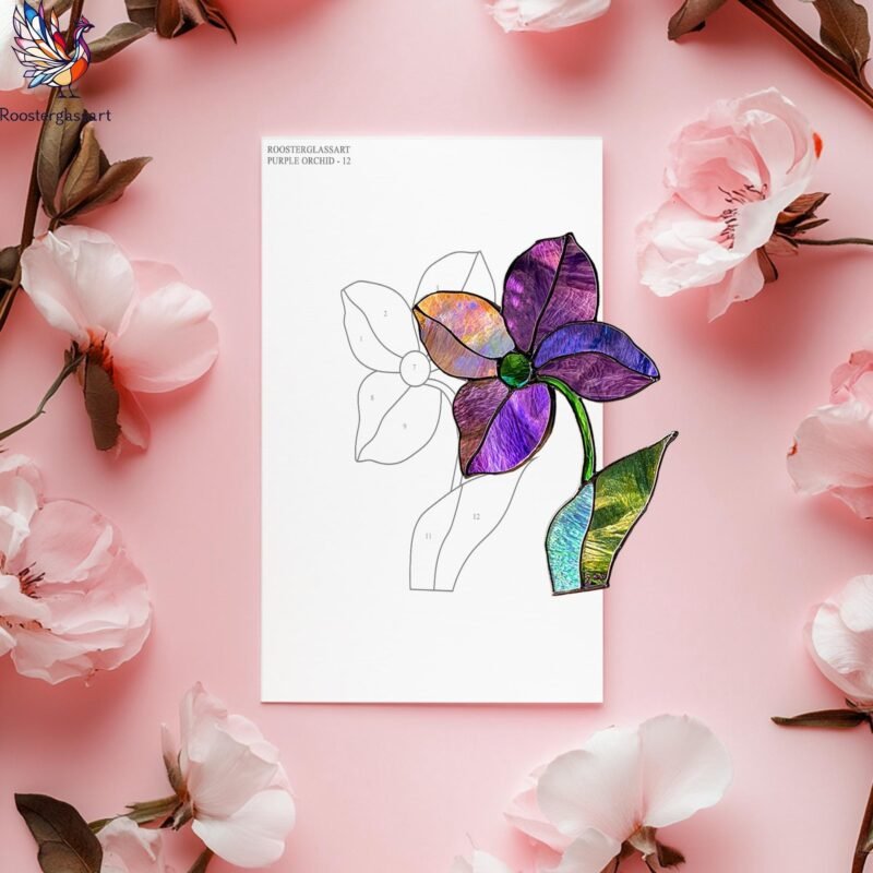 Digital Download Stained Glass Purple Orchid Pattern, Stained Glass Pattern, Modern Suncatcher, DIY Stained Glass - Image 3