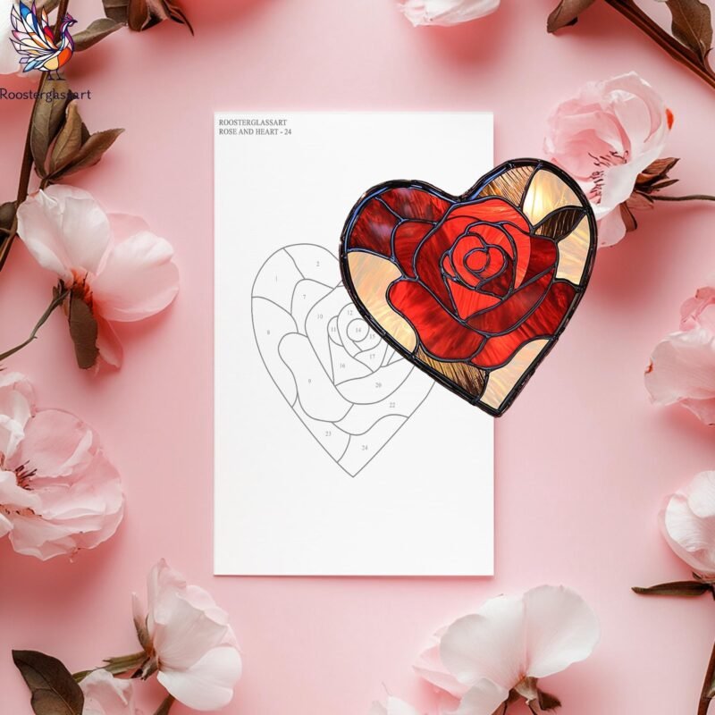 Digital Download Stained Glass Rose and Heart Pattern, Stained Glass Pattern, Modern Suncatcher, DIY Stained Glass - Image 3