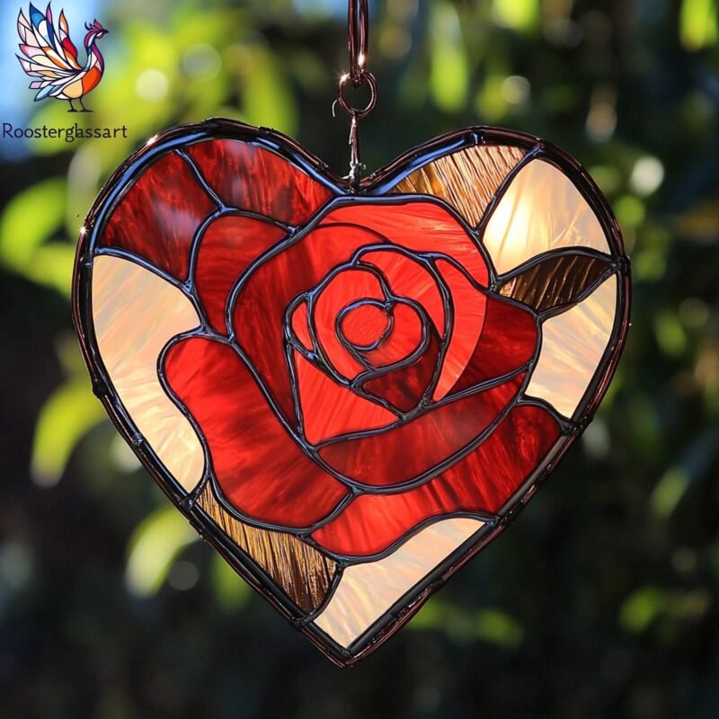 Digital Download Stained Glass Rose and Heart Pattern, Stained Glass Pattern, Modern Suncatcher, DIY Stained Glass