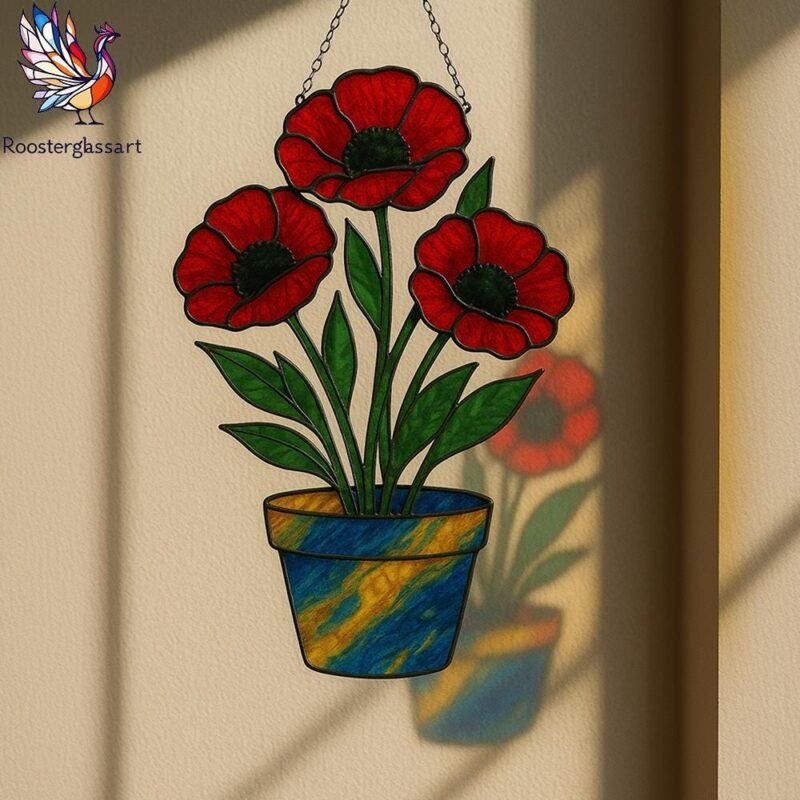 Digital Download Stained Glass Poppy Pot Pattern, Stained Glass Pattern, Modern Suncatcher, DIY Stained Glass - Image 2