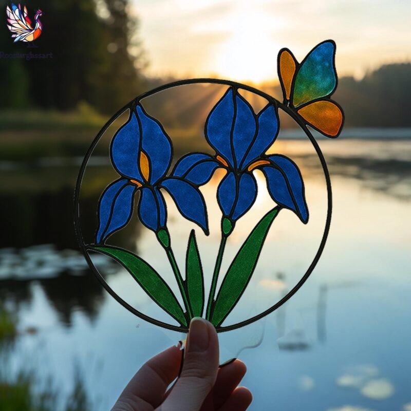 Digital Download Stained Glass Blue Iris and butterfly Pattern, Stained Glass Pattern, Modern Suncatcher, DIY Stained Glass - Image 5