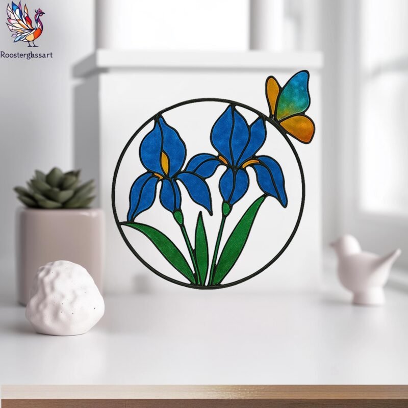 Digital Download Stained Glass Blue Iris and butterfly Pattern, Stained Glass Pattern, Modern Suncatcher, DIY Stained Glass - Image 6